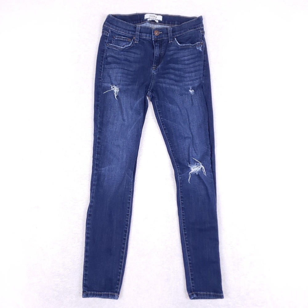 PISTOLA Skinny Jeans 27 Distressed Dark Wash Mid Rise Denim Ripped Made in‎ USA